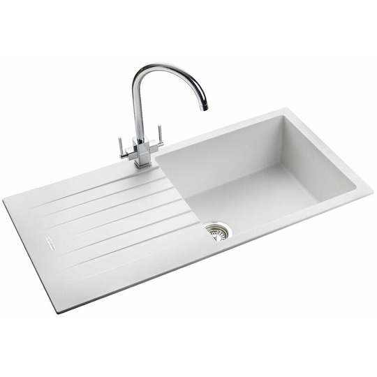 Andesite Kitchen Sink 1.0 Bowl White Granite Inset Reversible Waste - White - Rangemaster