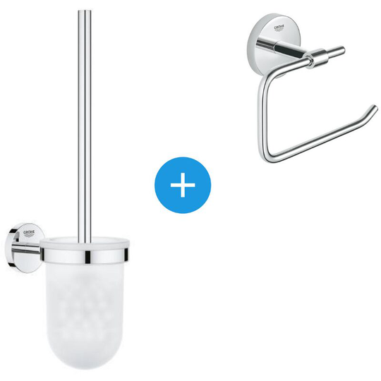 BauCosmopolitan Accessories set with wall mounted toilet brush + metal Toilet paper Roll Holder, Chrome (40463001-DUOESSENTIALS) - Grohe