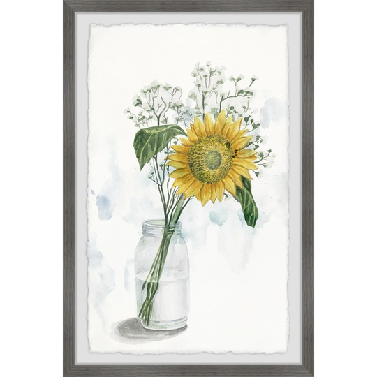 'Sunflower in Glass Vase II' Framed Painting