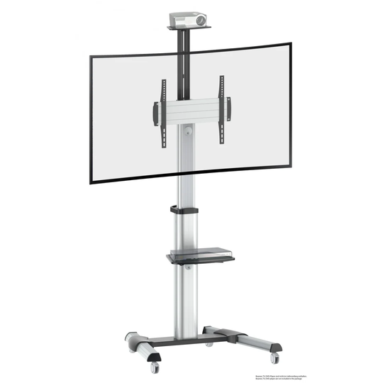 Brodus Rollable Black Floor Stand Mount with Shelving, Holds up to 50 kg.
