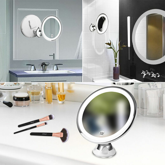 Morejieka - Magnifying Mirrors x10 led Illuminated Travel Makeup Mirror with Suction Cup Magnifying Wall Mirror 360 ° Rotation Free Standing Mirror