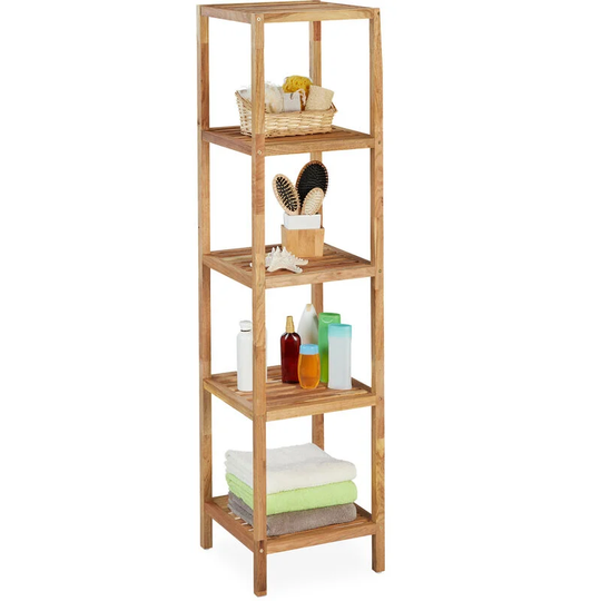 Relaxday Bathroom Shelf, 5 Shelves, h x w x d: 145 x 36 x 36 cm, Bathroom, Kitchen, Walnut, Natural