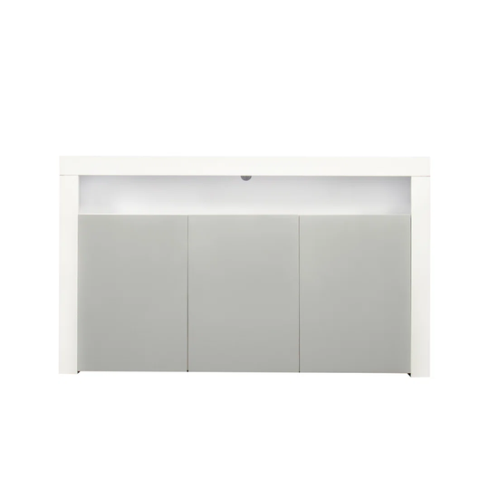 High Gloss White Sideboard Display Cabinet With LED Lights, Modern 3-Door Wood Buffet Cupboard Storage Unit With Remote Control For Kitchen Living Roo