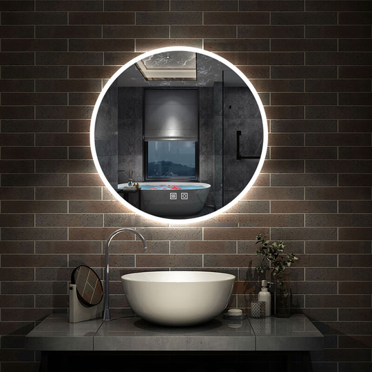 Round Bathroom Mirror with led Lights Touch Sensor,Cool White Light,Wall Mounted,IP44 Anti-fog- 600x600 15mm Slim+Dimmable 2 Colours