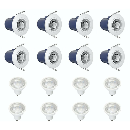 Fixed fire rated downlight pack of 8 with warm white bulbs in white - White - Forum