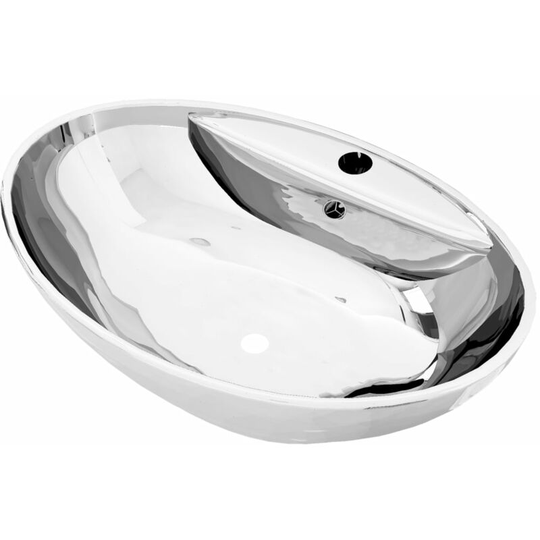 Wash Basin with Overflow 58.5x39x21 cm Ceramic Silver Vidaxl Silver