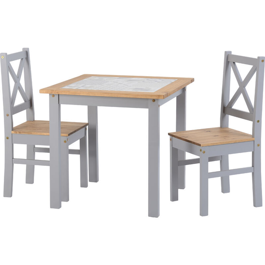 Salvador Ceramic Tile Top Dining Set Dining Table & 2 Chairs Grey & Pine - Seconique