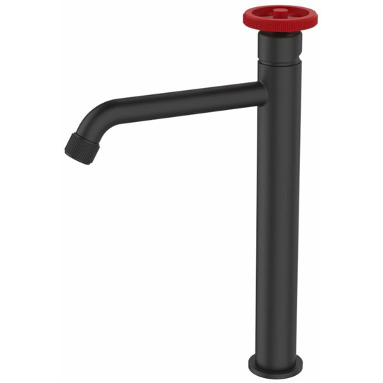 Tall Basin Mixer Tap Sink Faucet Black Finishing Red Handle Industrial Design