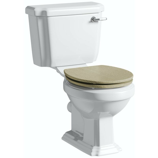 Dulwich close coupled toilet with soft close wooden toilet seat limed oak effect - White/Oak effect - Orchard