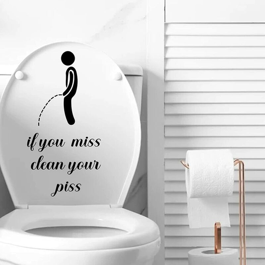 Logo Villain Toilet Stickers, Clean Your Piss Funny Decals, Waterproof Vinyl Wall Art Sign Decor, Removable Toilet Seat Quote Murals for Toilet wc
