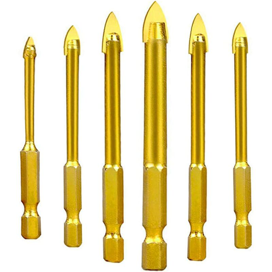 Perlerare - Glass, Ceramic, Tile, Crystal Tungsten Carbide, Carbide Drill Bits with Hex Shank, 3mm, 4mm, 5mm, 6mm, 8mm, 10mm, Set of 6