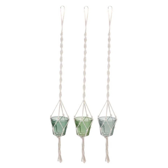 My Little Market Glass And Macramé Hanging Pots (Set Of 3)