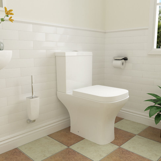 SKY - Close Coupled Toilet Bathroom Cistern Ceramic Soft Close Seat White Square