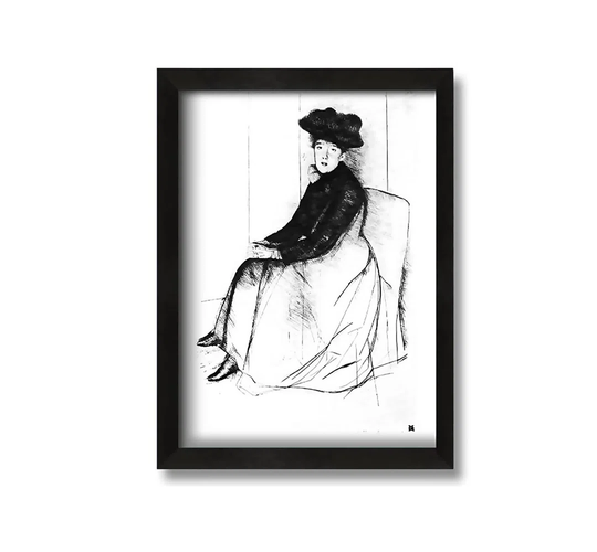 Thoughtfully by Mary Cassatt - Picture Frame Drawing on Canvas