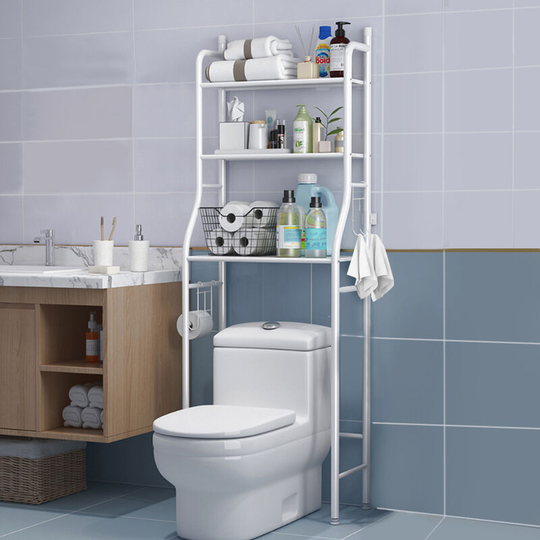 3 Tier Over the Toilet Bathroom Storage Space Holder Stand, White - Livingandhome