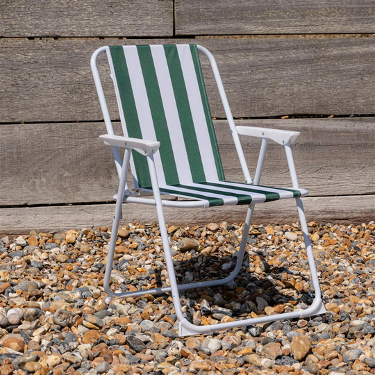 4X Green Stripe Folding Metal Beach Camping Chair Portable Garden Armchair