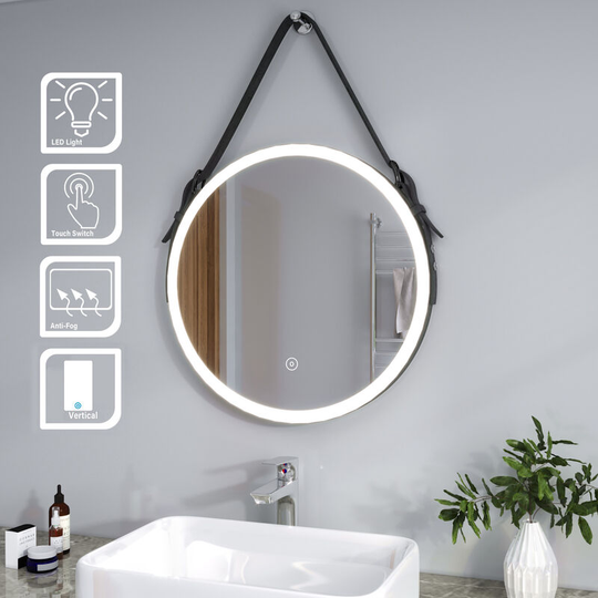 Elegant - 600x600mm Belt Decorative Round Illuminated led Light Bathroom Mirror Makeup Mirror with Sensor Touch control, Dustproof & Anti-fog, Cool