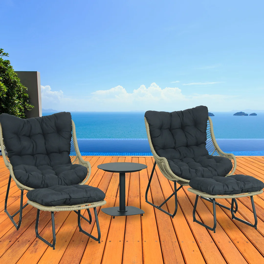 Set 2 Armchairs,2 Ottomans And Table Logan Black/nature