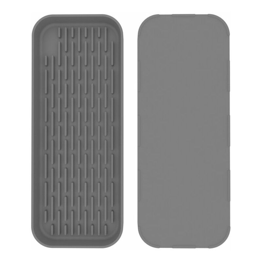 1x Silicone Glass Drying Mat, Kitchen Sink Mat, Dish Drainer, Gray