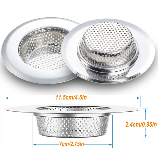 4 Piece Kitchen Sink Strainer - Stainless Steel, 4.5" Diameter Large Wide Rim