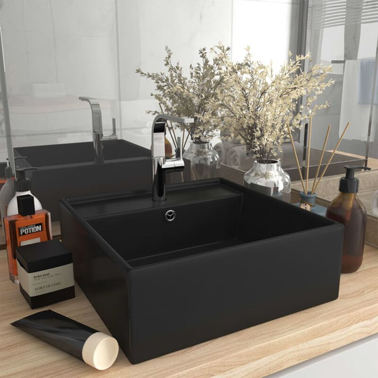 Luxury Basin Overflow Square Matt Black 41x41 cm Ceramic - Black