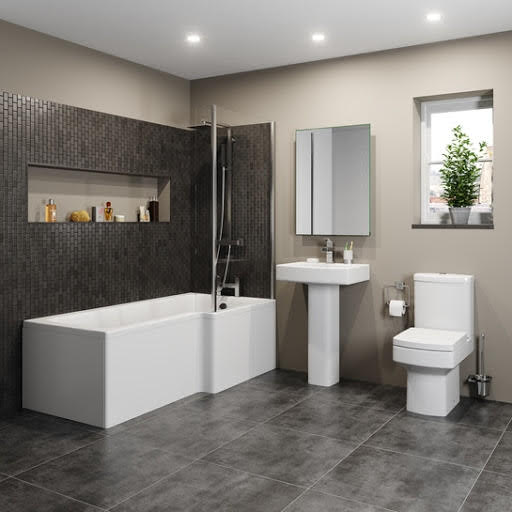 Royan Bathroom Suite with L Shape Shower Bath & Screen - Right Hand 1600mm