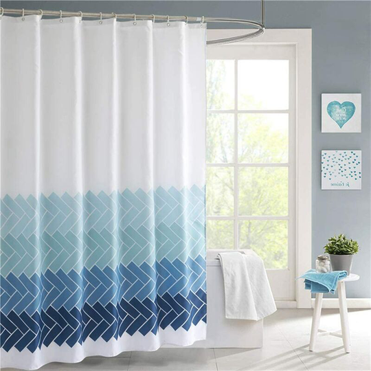 Blue Shower Curtain 180x180cm, Waterproof Polyester Fabric Mildew Proof Machine Washable Decorative Long Bathtub Bathroom Curtain, with 12 Curtain