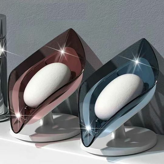 Soap Holder for Kitchen Shower Bathroom Leaf Shaped Soap DishSet of 2 Plastic Soap Dish with Drainer Hollow Blue+Red