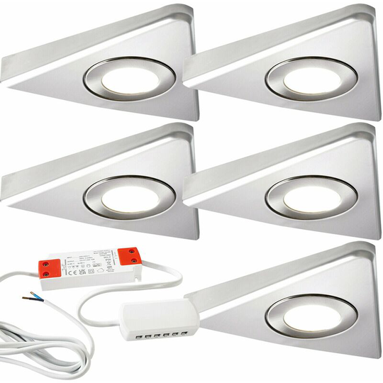 Loops - 5x brushed nickel Triangle Surface Under Cabinet Kitchen Light & Driver Kit - Natural White led