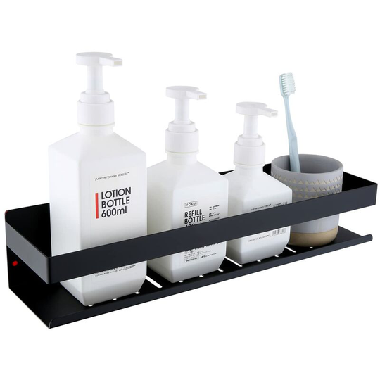 Self Adhesive Shower Caddy, No Drilling Bathroom Shelf SUS304 Stainless Steel Adhesive Shower Caddy, Matte Black 40CM