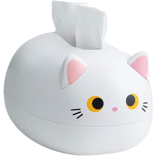 Tissue Box, Cartoon Cat Tissue Box Desktop Paper Napkin Paper Storage Box, Bathroom Organizer and Home Decor, White