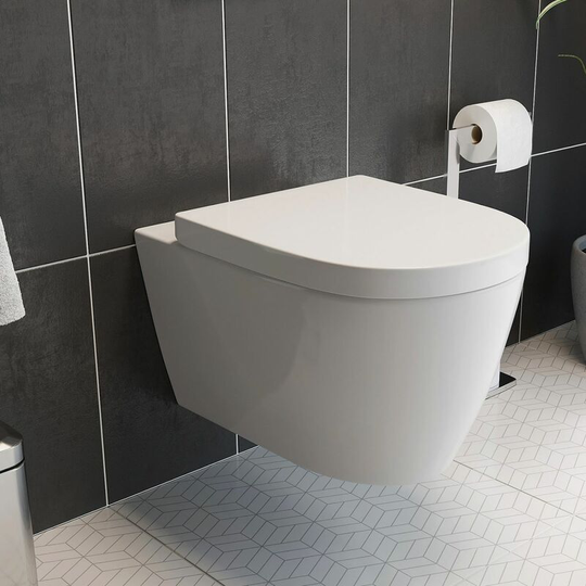 Affine - Bathroom Modern Wall Hung Toilet Pan Round wc Soft Close Toilet Seat White