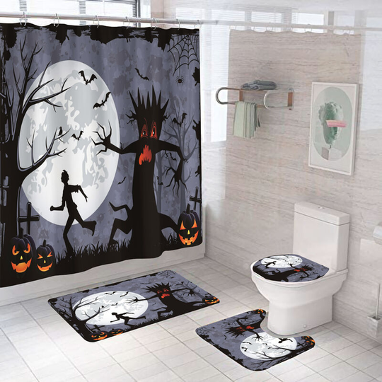 Halloween Dryad Shower Curtain Sets, Halloween Bathroom Decor Set 71 Inch x 71 Inch - Shower Curtain with Mat, Toilet Lid Cover, Bath Mat - Halloween