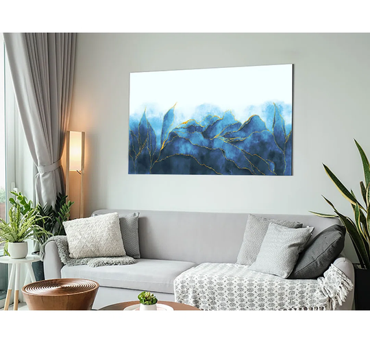 Blue Mists Of Gold Leaf - Unframed Graphic Art on Metal