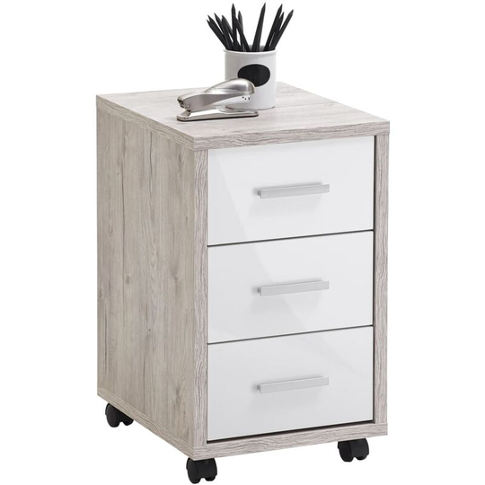 Mobile Drawer Cabinet Sand Oak High Gloss White FMD Multicolour