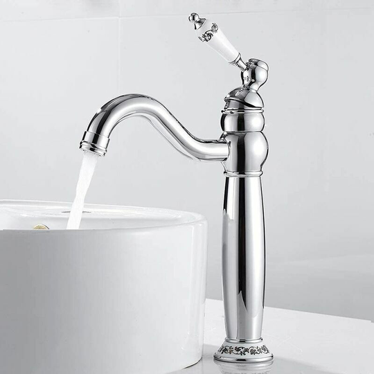 Vintage Brass Bathroom Bath Tap In High Brass Mixer Antique Bathroom Faucet Faucetable Floral Floor Mixer with Hot and Cold pipes available (Silver)