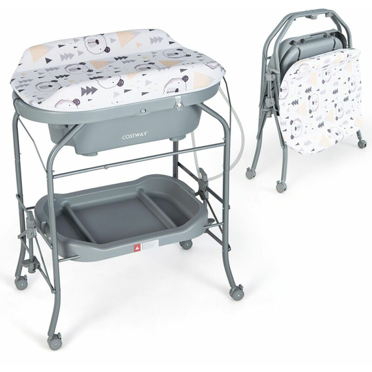 Costway - Baby Changing Table with Bathtub Folding Infant Diaper Changing Nursery Station