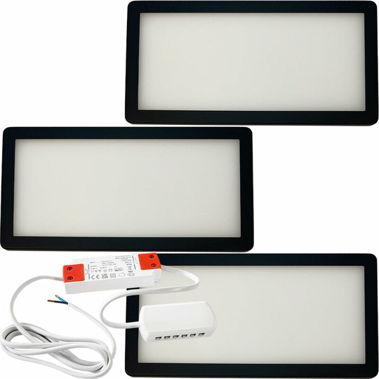 Loops - 3x matt black Ultra-Slim Rectangle Under Cabinet Kitchen Light & Driver Kit - Natural White Diffused led