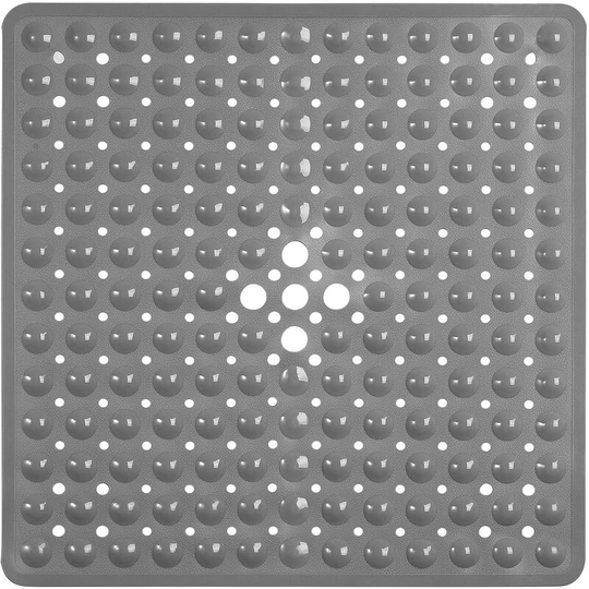 21 x 21 in Square Bathroom Mats with Suction Cups and Drain Holes, Non Slip and Washable (Gray)