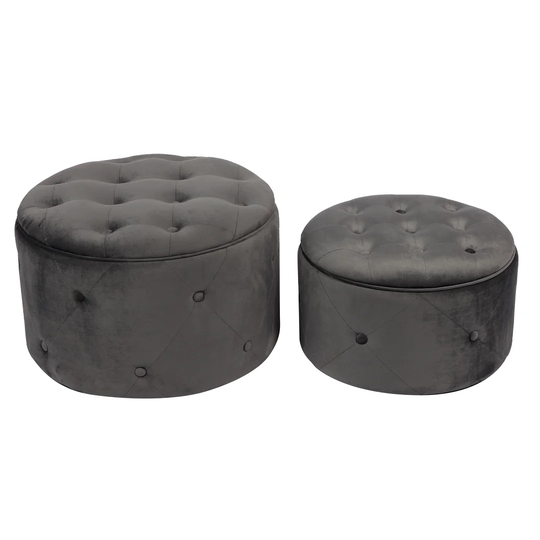 Pyatt 2 Piece Velvet Tufted Round Storage Ottoman Set