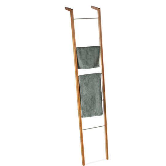 Relaxdays - Bamboo Ladder Rack, Towel Holder, Decorative 5-Rung Rack, Leaning, hwd: 180 x 35 x 20 cm, Natural
