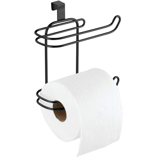 Bett Toilet Paper Holder - Stylish Toilet Roll Holder for Hanging on Flush Tank - No Drilling Metal Toilet Paper Holder - Black