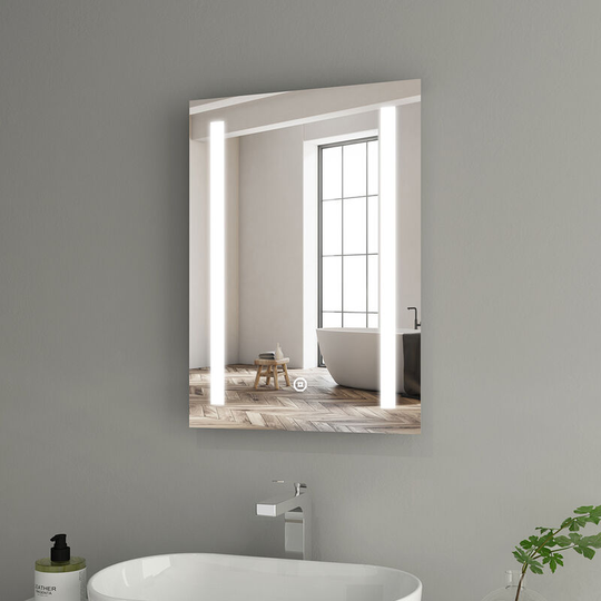 500 x 700 mm Bathroom Mirror with Shaver Socket, Illuminated Vanity Bathroom Mirror with led Light Touch Switch Pad Demister Vertical IP44 Waterproof