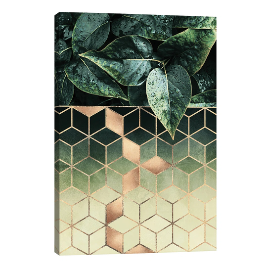 Leaves and Cubes II by Elisabeth Fredriksson - Wrapped Canvas Graphic Art Print