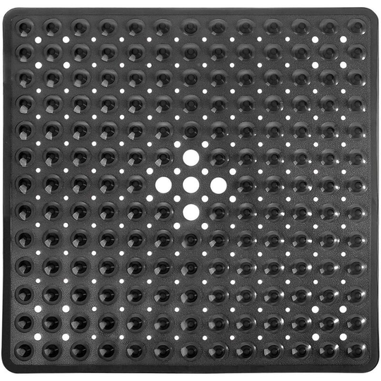 21 x 21 In Shower Mat for Bathtub, Non-Slip with Drain Holes Machine Washable, Black