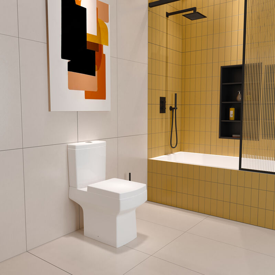 Biubiubath - Close Coupled Toilet White Ceramic Square Modern Bathroom Pan & Seat wc Bathroom