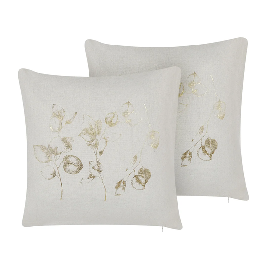 Set Of 2 Cushions Floral Print 45 X 45 Cm Beige GOMPHRENA