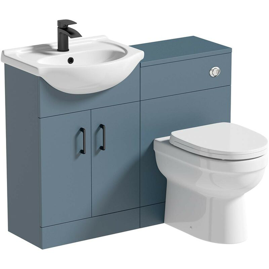 Orchard Lea ocean blue 1060mm combination with black handle and Eden back to wall toilet with seat - Blue