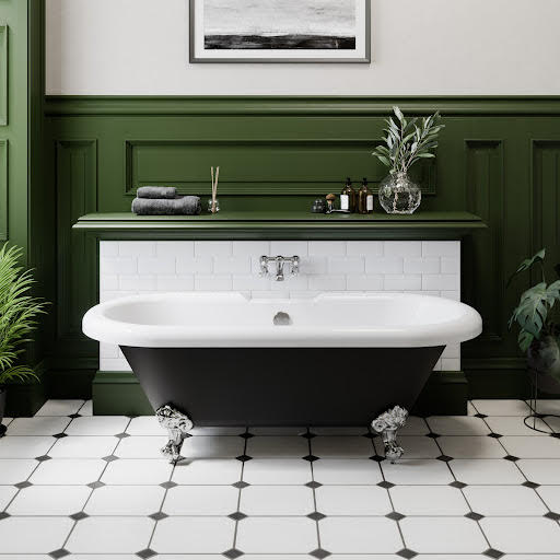 Park Lane Oxford Freestanding Roll Top Bath with Ball Feet 1500mm - Matt Black