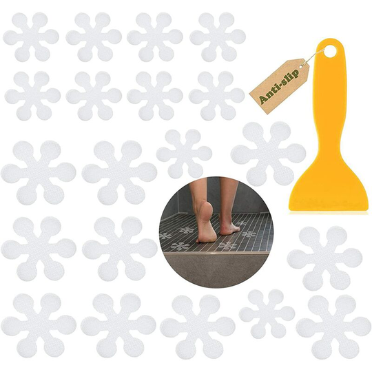 20 Pieces Bathroom Anti-Slip Strips, Non-Slip Stickers, Transparent Shower Anti-Slip Strip, for Bathroom, Bathtubs, Stair Steps, Kiddie Pool - Flowers